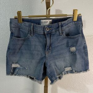 Abercrombie Kids- mid-rise midi Distressed Blue Jean Shorts- Size 15/16